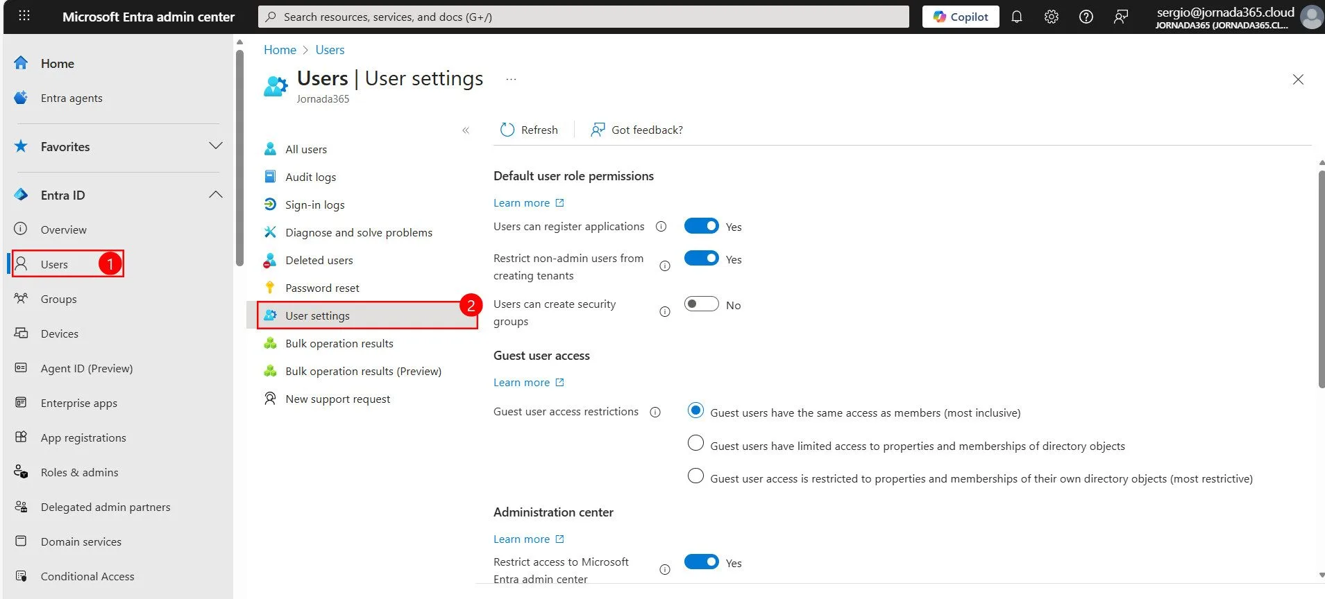 Microsoft Entra ID User Settings