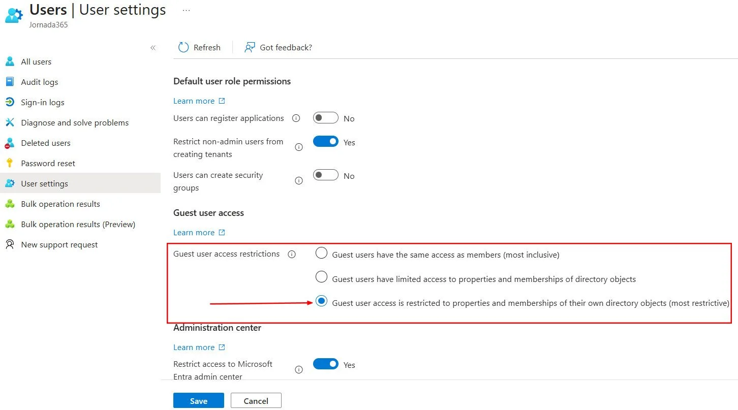 Microsoft Entra ID User Settings