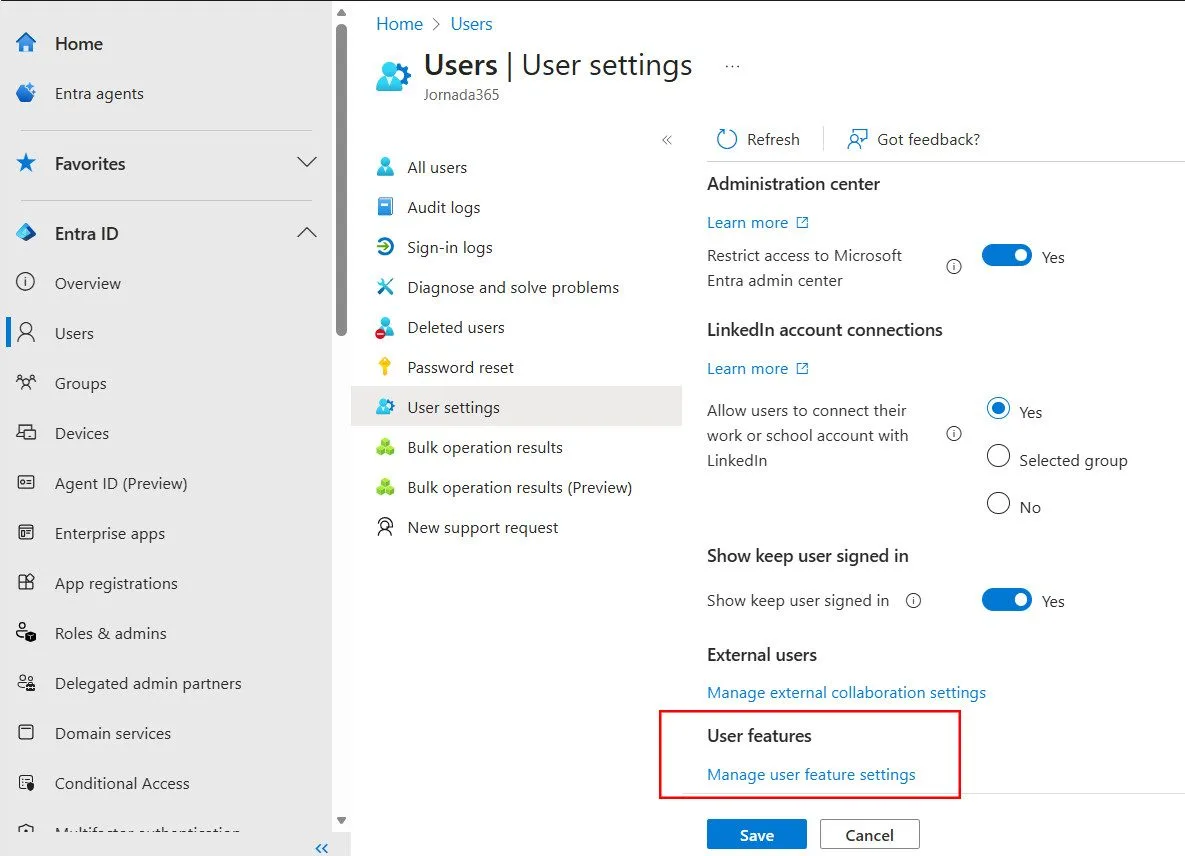 Microsoft Entra ID User Settings