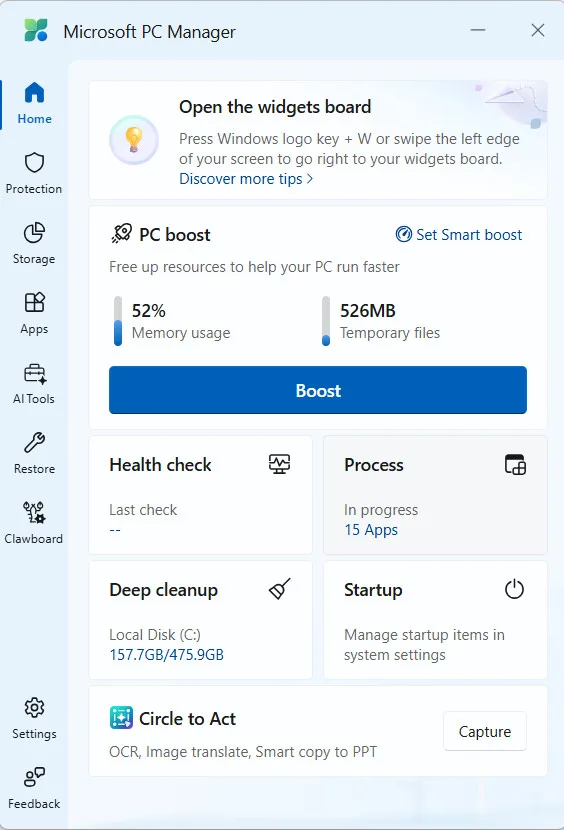 Microsoft PC Manager Button Boost