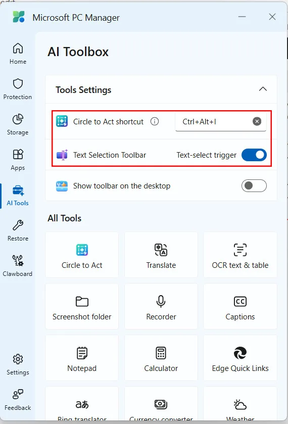 Microsoft PC Manager Print Screen