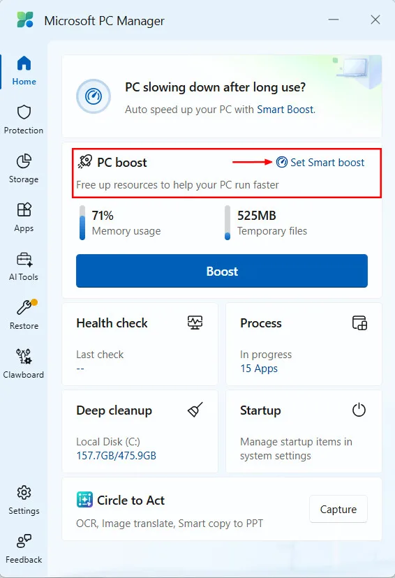 Microsoft PC Manager Smart Boost