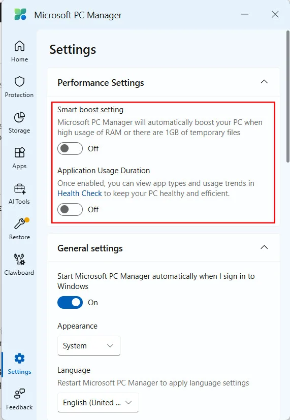 Microsoft PC Manager Smart Boost