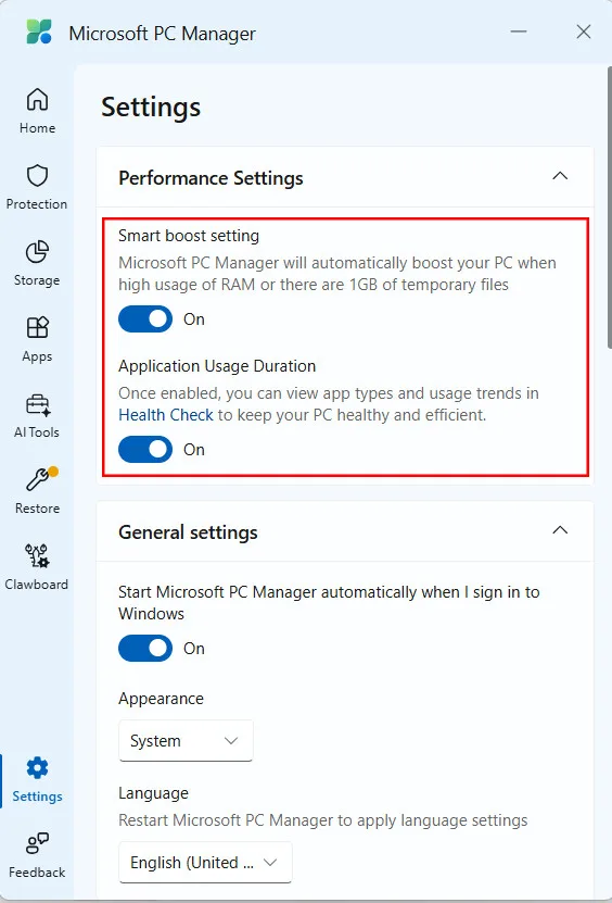 Microsoft PC Manager Smart Boost