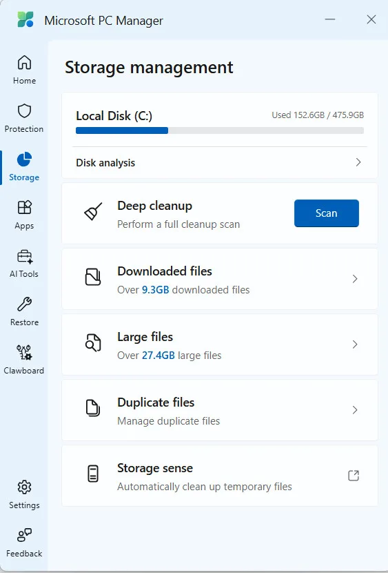 Microsoft PC Manager Storage Management