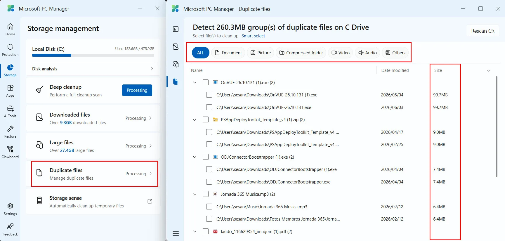 Microsoft PC Manager Storage Management