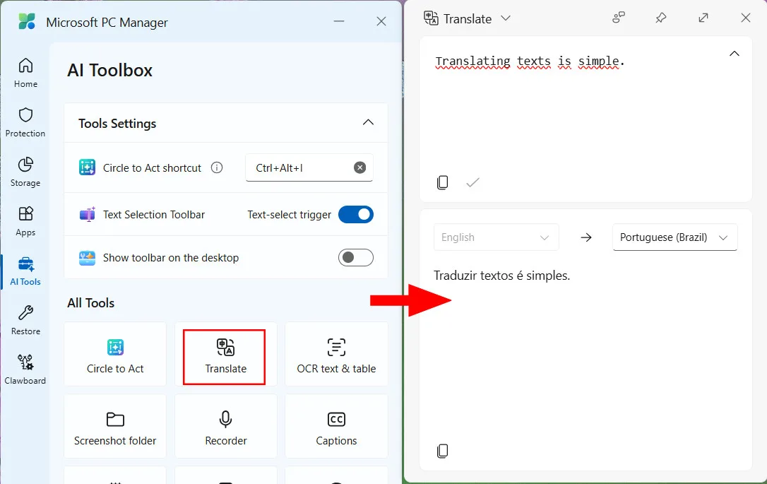 Microsoft PC Manager Translate