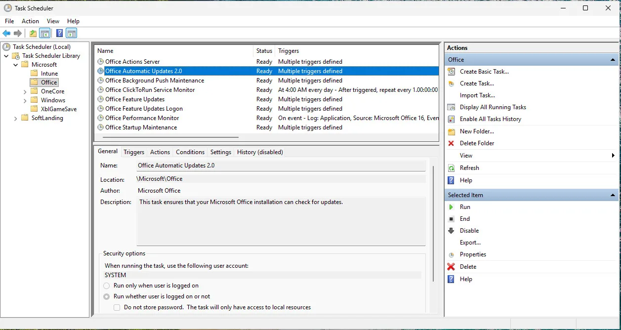 Microsoft 365 app update tarefa